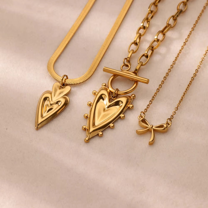 Wholesale Golden Love Pendant Double-Layer Titanium Steel Necklace