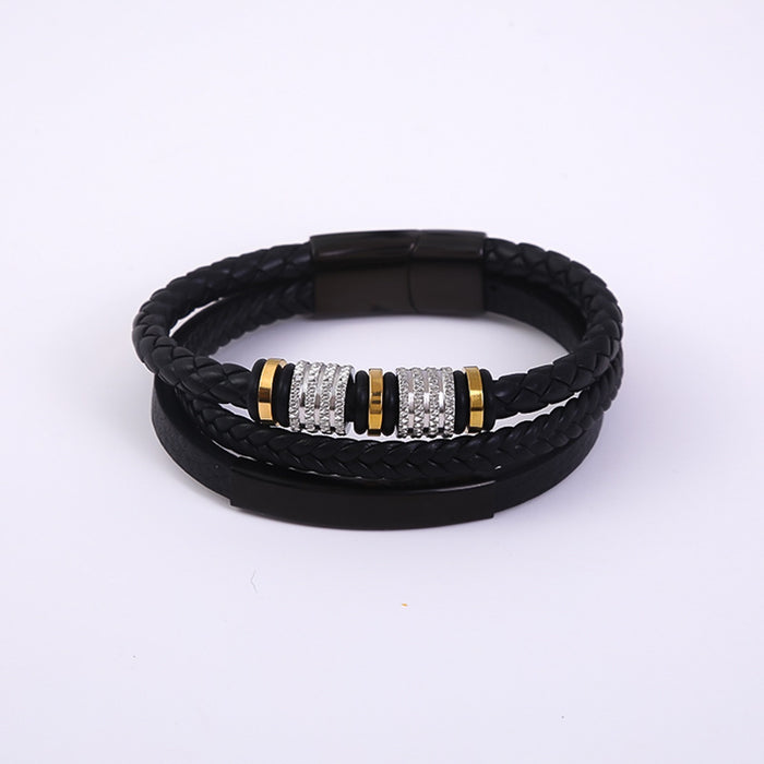 Wholesale Stainless steel men's bracelet, creatively woven leather bracelet, personalized and fashionable magnetic bracelet