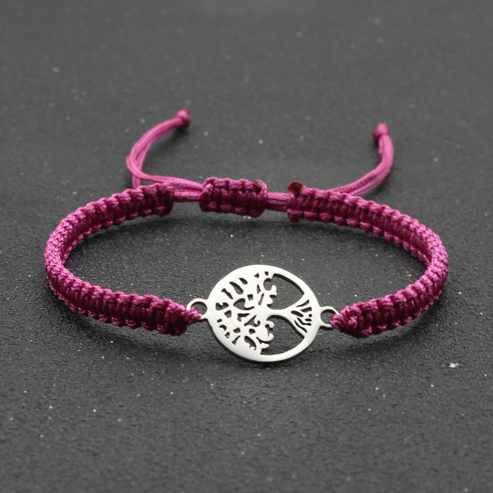 Wholesale jewelry round stainless steel tree of life bracelet hand-woven red rope bracelet