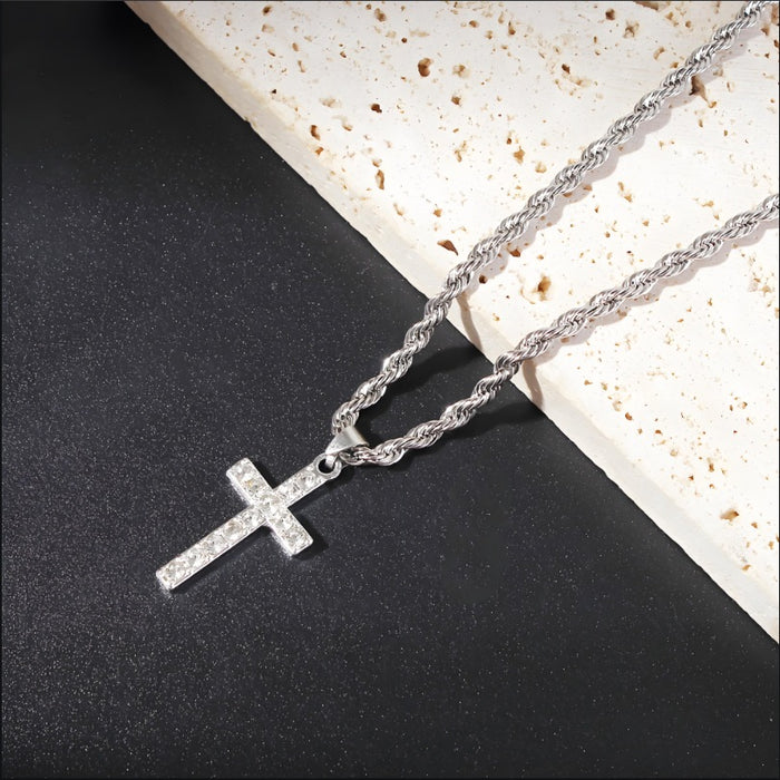 Wholesale Necklace accessories, street stainless steel full diamond cross collarbone chain wholesale