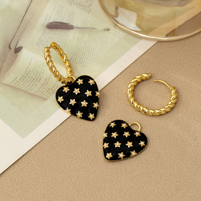 Wholesale 3D vintage black heart-shaped pearl earrings