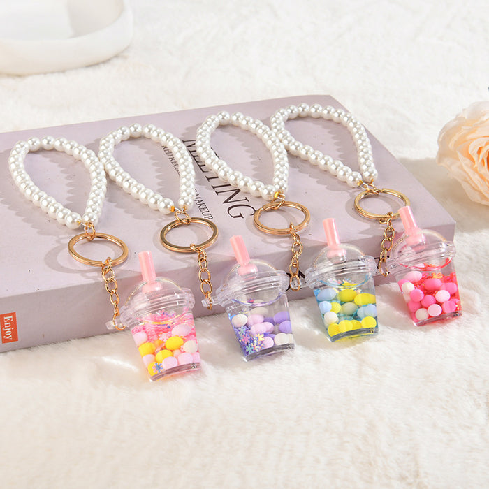 Wholesale Liquid Crystal Acrylic Oil Sugar Soy Milk Tea Cup Keychain
