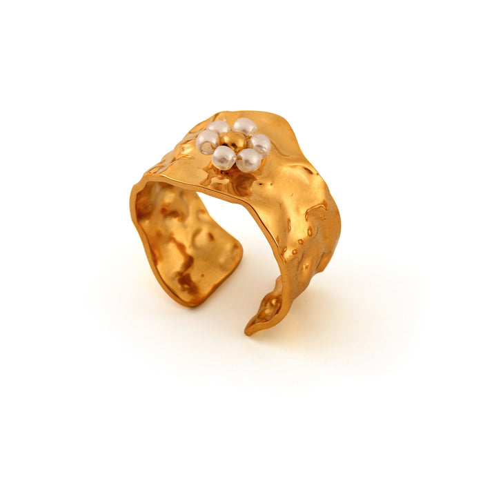 Wholesale Simple and fashionable 18K stainless steel flower ring, trendy stone petal opening ring, multi-color wholesale