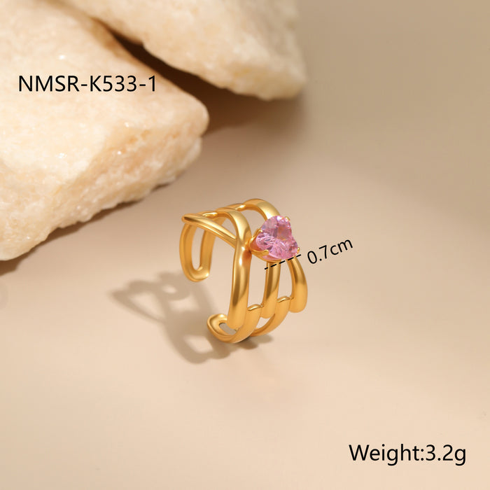 Wholesale Geometric pink zircon stainless steel ring