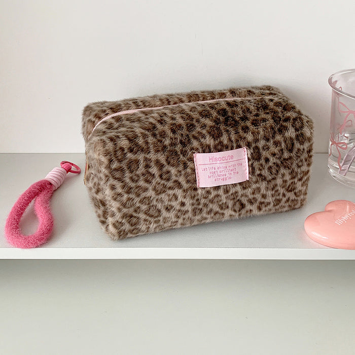 Wholesale Leopard-Print Plush Cosmetic Tote Bag