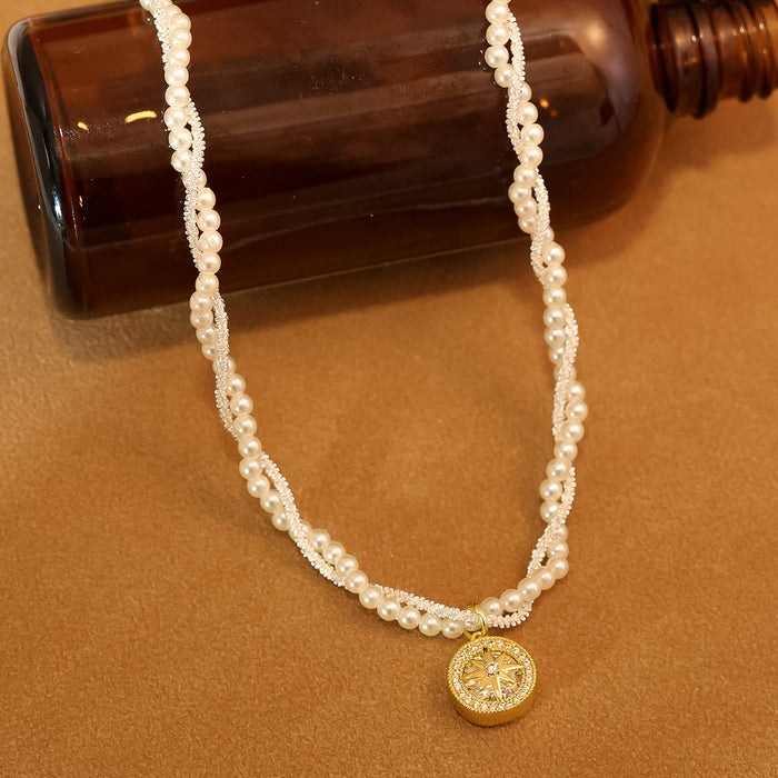 Wholesale Double-layer Wrap Pearl Eight Mans Star Necklace Gold Electroplated Flash Diamond Necklace
