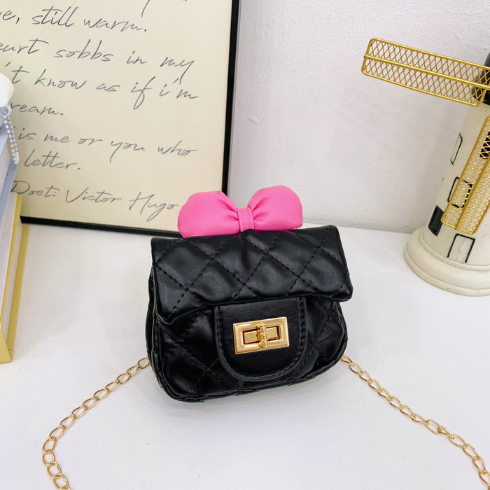 Wholesale New children's bag with bow decoration, diagonal cross bag, diamond grid chain