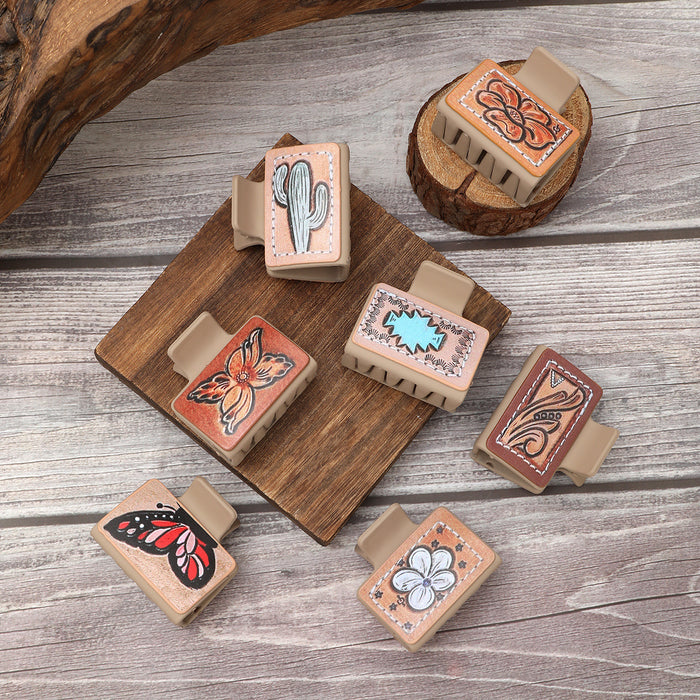 Wholesale Western Style Cactus Butterfly Flower Leather Hairpin Women Shark Clip Clamp AliExpress