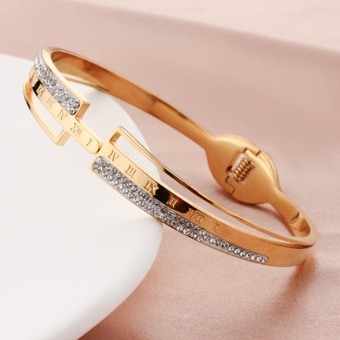 Wholesale Titanium Steel Diamond Hollow Spring Roman Numeral Letter Bracelet JDC-BT-BaiLu007