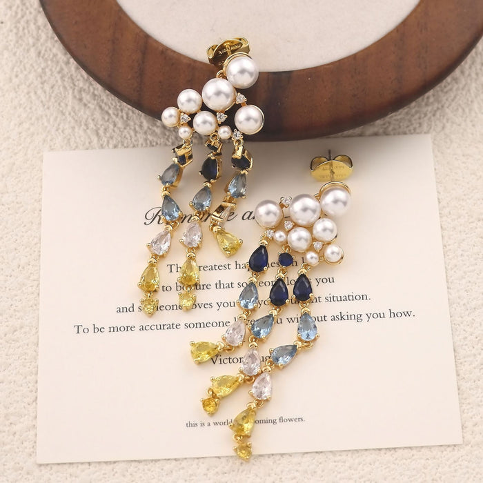 Wholesale New Fashionable Luxury Earrings with Water Drop Zircon tassel Earrings, Pearl Pendant, Water Drop Retro Earrings