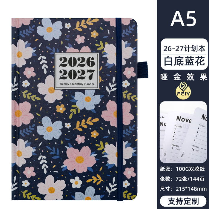 Wholesale Imitation Leather Blue Floral A5 Planner Notebook - Decorative Fashion Accessory