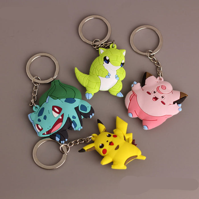 Wholesale  Cartoon Keychain Pet  Pvc Soft Jelly Pocket Monster Silicone Pendant Office Culture Keychain Accessories