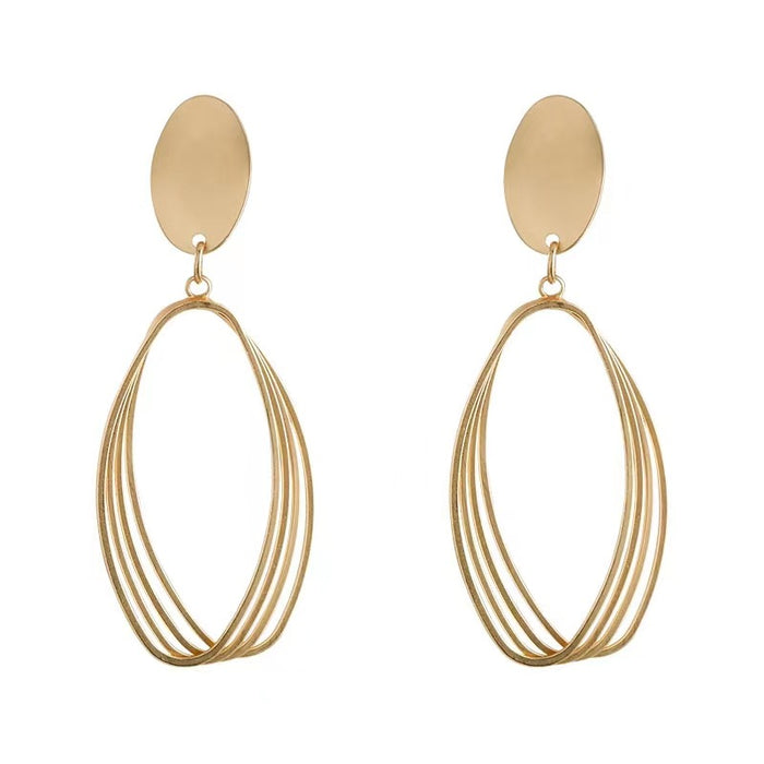 Wholesale Silver needle earrings with high-end feel, long geometric oval earrings, matte matte matte matte, fashionable earrings, trendy
