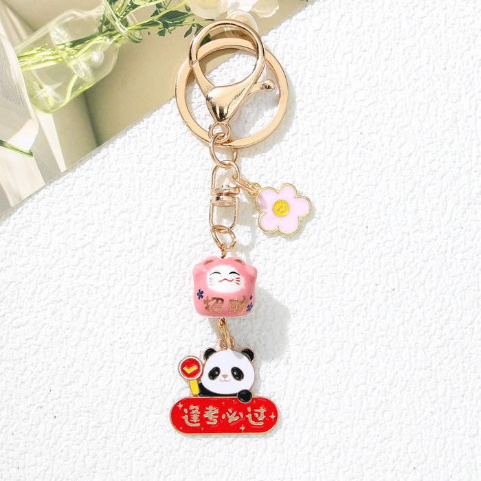 Wholesale Exam Success Lucky Cat Panda Keychain Zinc Alloy Cute Pendant Gift Student Schoolbag Accessory Boutique Resale