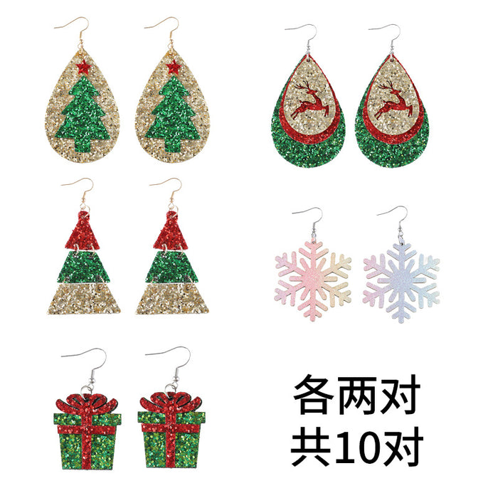 Wholesale Stylish Christmas Leather Pendant Earrings Handmade Square Jewelry Boutique Resale