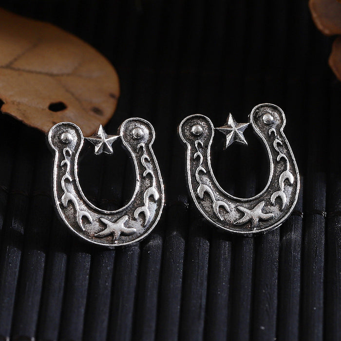 Wholesale Retro ethnic style cowboy earrings Creative design horseshoe bull head flower shoe and hat accessories