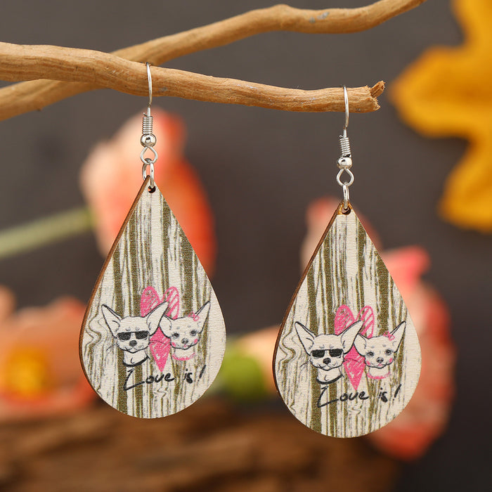 Wholesale Bull head sunflower water drop female model printing personality all-match long earrings trendy street shot wooden