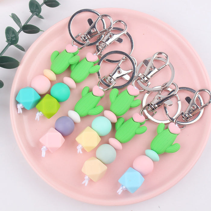 Wholesale Santa Cartoon 3D Cactus Silicone Bead Keychain JDC-KC-GuangTian033