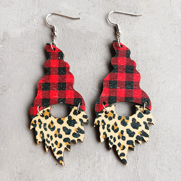 Wholesale Colorful Christmas Tree Earrings Christmas Leopard Print Plaid Splicing Fungus Ring Simple Bohemian Christmas Earrings