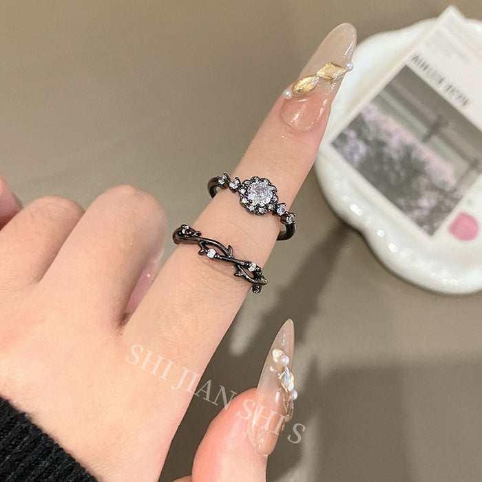 Wholesale Neutral style flower shaped diamond inlaid micro layered open ring with thorns, light luxury, versatile, simple and fashionable ring accessories