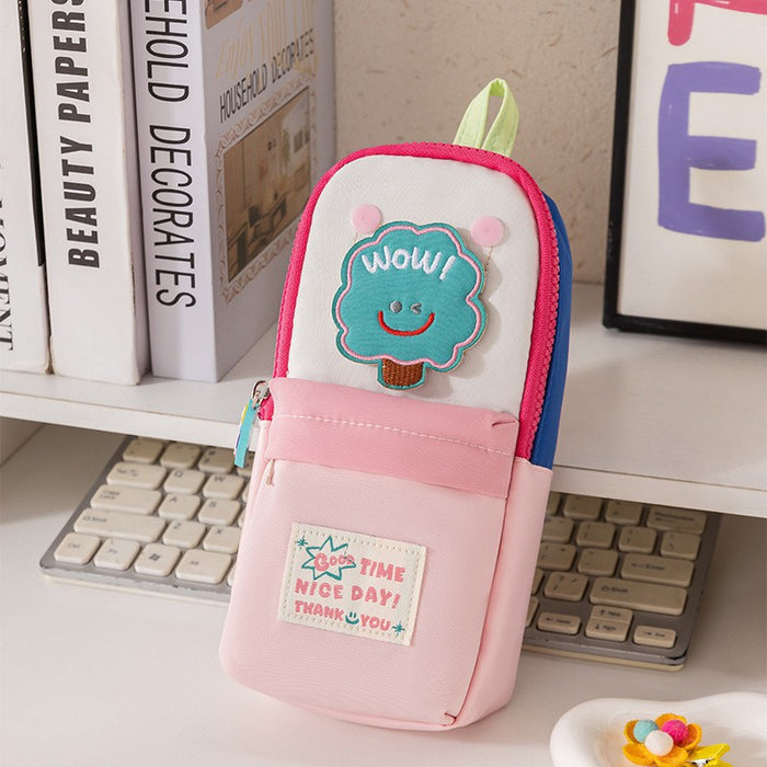 Wholesale Fabric Pencil Case Trendy Pink Plaid Face For School Girls