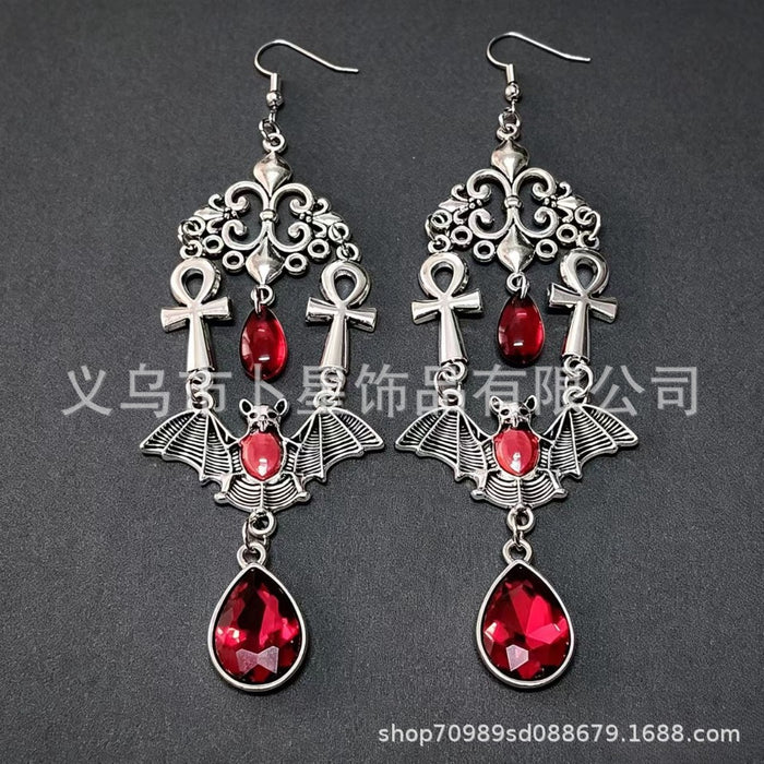 Wholesale Gothic Vampire Bat Moon Cross Red Crystal Drop Earrings Trendy  Jewelry Accessory For Women