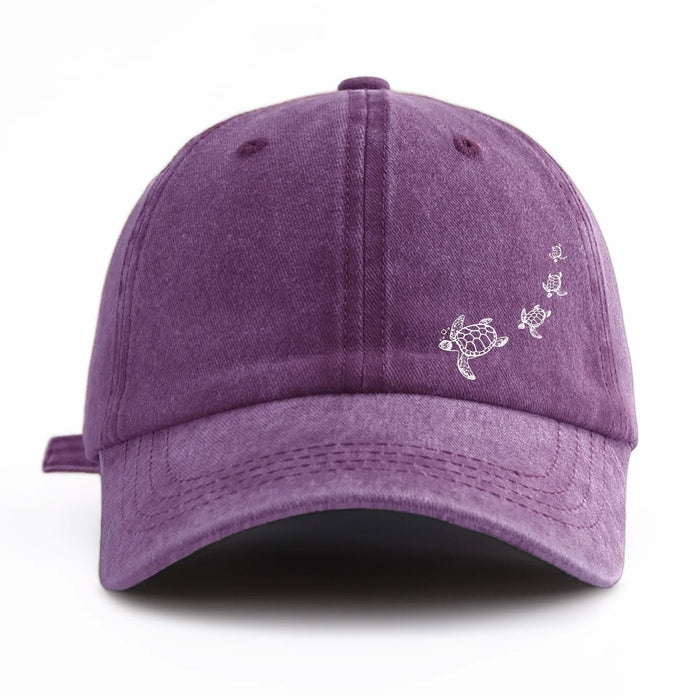 Wholesale Stylish Ocean Turtle Print Washed Distressed Baseball Cap Casual Peaked Cap Sun Protection Fashion Accessory Boutique Resale Gift