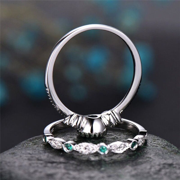 Wholesale Emerald Zircon Ring Fashion Sapphire Ring Set