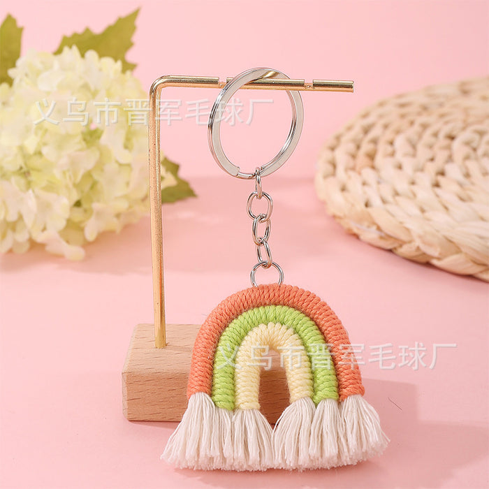 Wholesale Colorful hand-woven polyester rainbow tassel small pendant bag keychain ornaments