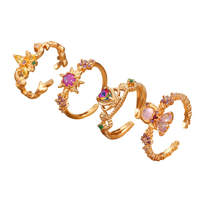 Wholesale Colorful zircon flower cartoon adjustable ring