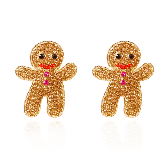 Wholesale Cartoon Christmas Eve Christmas earrings gingerbread man funny alloy inlaid rhinestone earrings