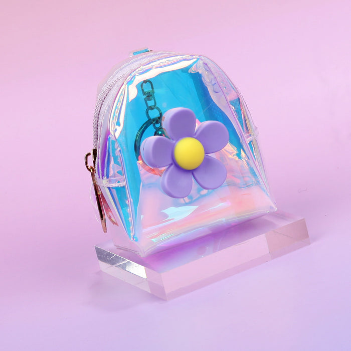 Wholesale Laser Transparent Flower Design Backpack Purse With Zipper Stylish Everyday Coin Purse Gift