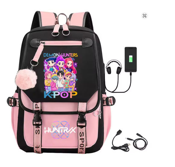 Wholesale K-pop movie merchandise printed backpack bag with pom-poms