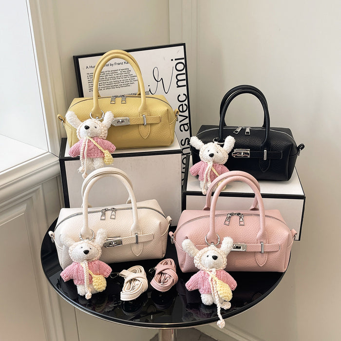 Wholesale Women' s Street Fashion White PU Boston BagEveryday Handbag with Zipper