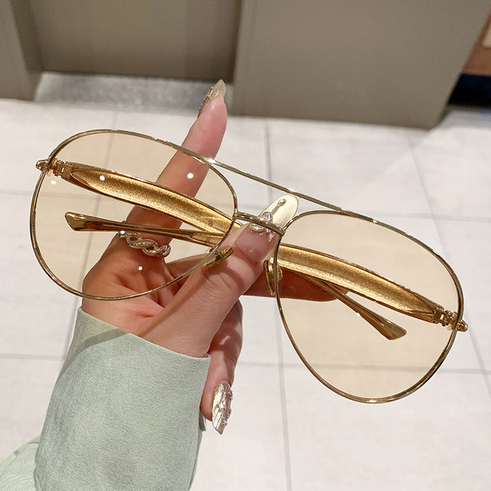 Wholesale Metal Sunglasses for Women Large Frame Double-Bridge Sunglasses