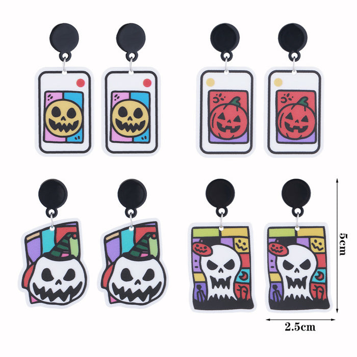 Wholesale  Series Earrings Acrylic Double-Sided Printing Funny Skull Pumpkin Cartoon Earrings