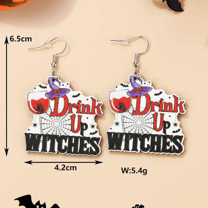 Wholesale  Earrings Ghost Bat Pumpkin Skull  Holiday Party Wooden Earrings
