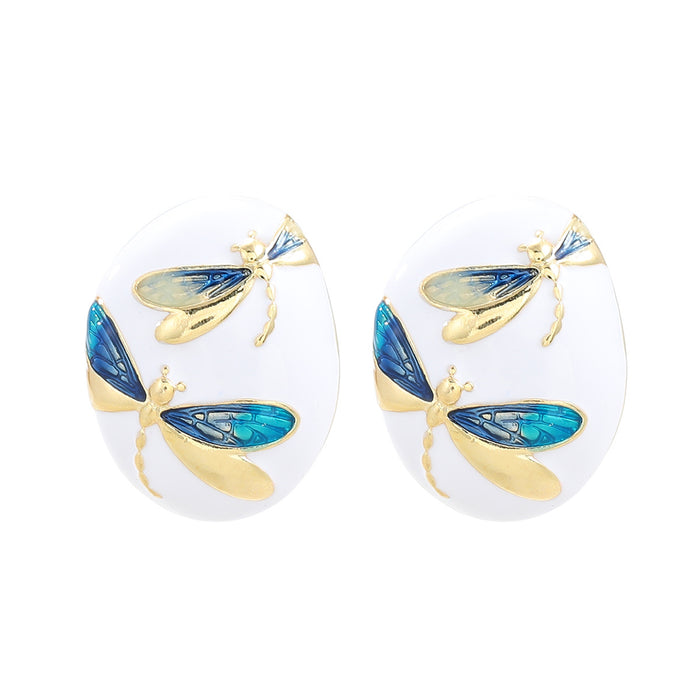 Wholesale Oval Alloy Dripping Butterfly Earrings JDC-ES-JL201