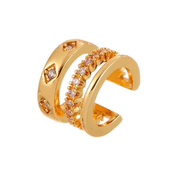 Wholesale Multi-layered,  niche,  versatile zircon-embedded Clip Earrings