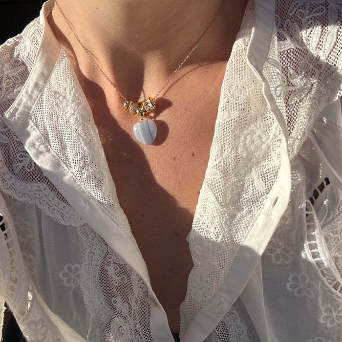 Wholesale New Colorful Heart Gemstone Necklace Collarbone Chain