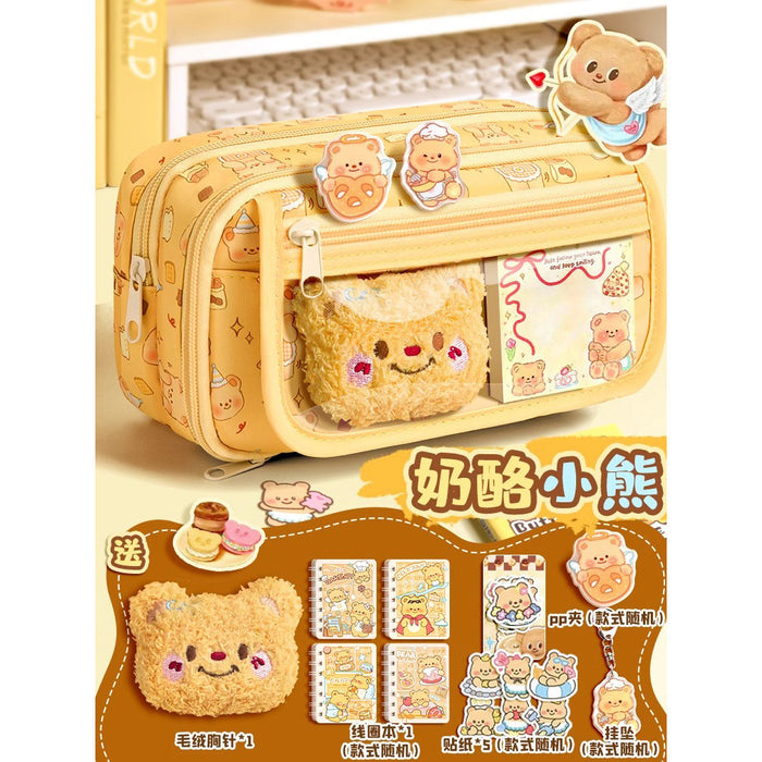Wholesale Trendy Cute Pencil Case Large Capacity 9-Layer Flip with Butter Bear Design for Students stationery