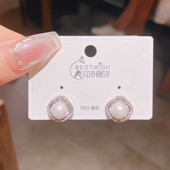 Wholesale Irregular geometric pearl earrings silver needle earrings jewelry