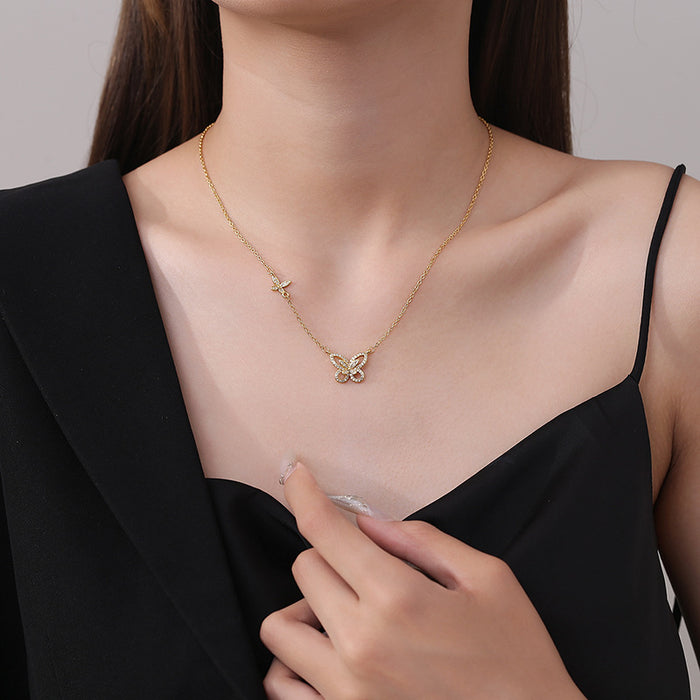 Wholesale Zircon Butterfly Necklace with Light Luxury Design and Clavicle Chain Jewelry