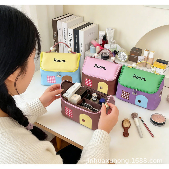 Wholesale Solid Color Leather Cosmetic Bag with Large Capacity Accessory MOQ≥2
