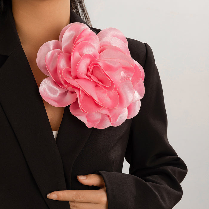 Wholesale Satin fabric exaggerated large flower brooch clip dual-use rose chest flower