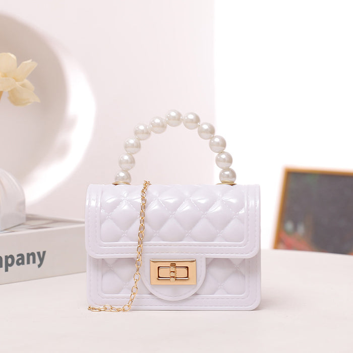 Wholesale Candy Colored Pearl Handbag Mini Silicone Jelly Bag Diamond Grid Chain Shoulder Crossbody Bag JDC-SD-HY002