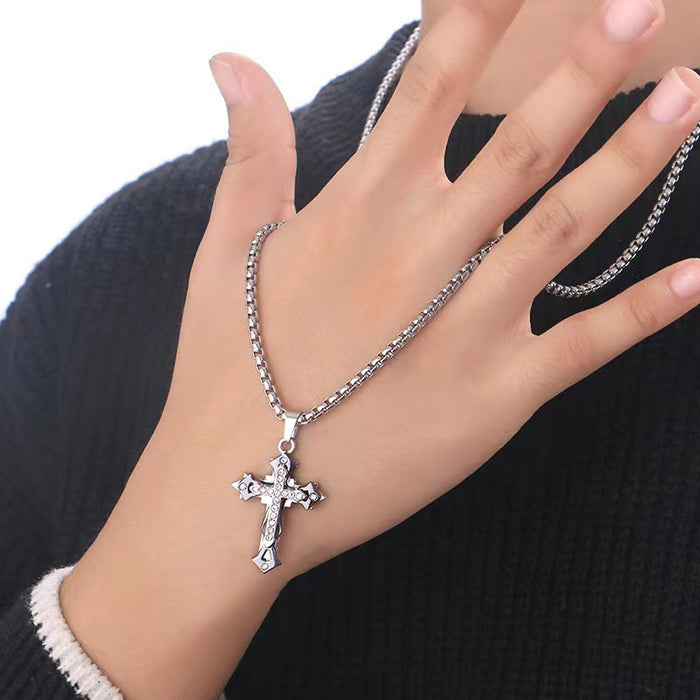 Wholesale Alloy Diamond Cross Men's Necklace JDC-NE-DanYuan007