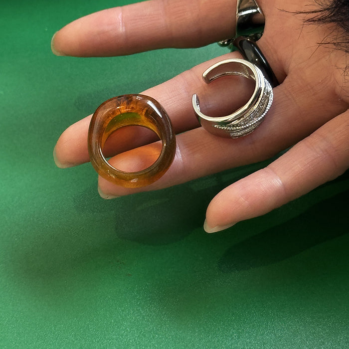Wholesale Cold style retro open ring with resin layering, niche high-end feeling, simple and versatile index finger ring