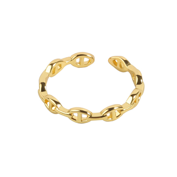 Wholesale Modern Geometric Chain Hollow Open Ring For Women White Gold Finish Adjustable Fashion Accessory