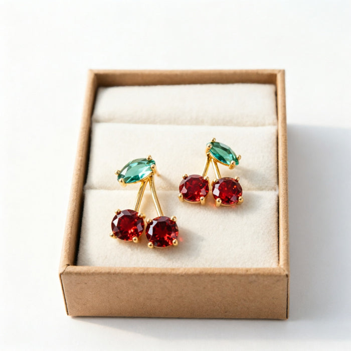 Wholesale Red Cherry Rhinestone Stud Earrings Trendy Women S Party Wear Jewelry Accessory